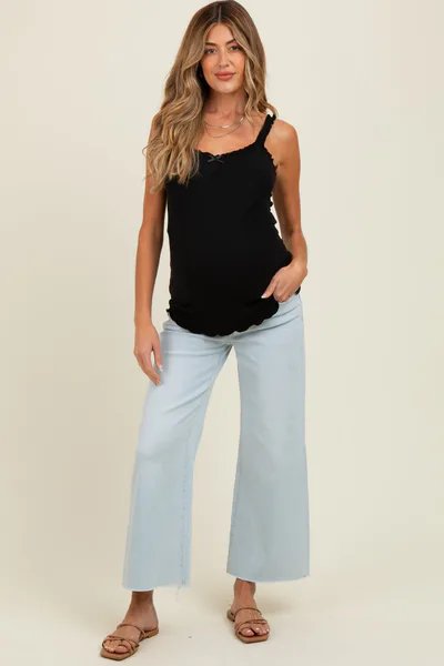 PinkBlush Light Blue Raw Hem Cropped Wide Leg Maternity Jeans