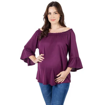 Target 24seven Comfort Apparel Maternity Bell Sleeve Loose Fit Tunic Top-Plum-XL