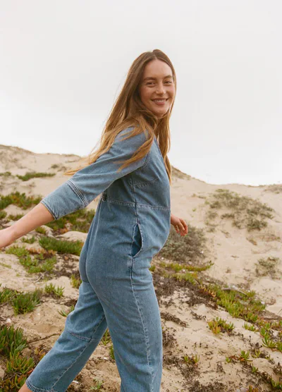 HATCH The Drapey Denim Easy-Nurse Jumpsuit