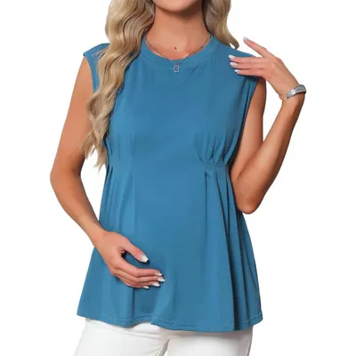 Target INSPIRE CHIC Women's Maternity Tank Tops Pleated Peplum Tunic Casual Shirt Dressy Sleeveless Pregnancy Blouses XX-Large Lake Blue