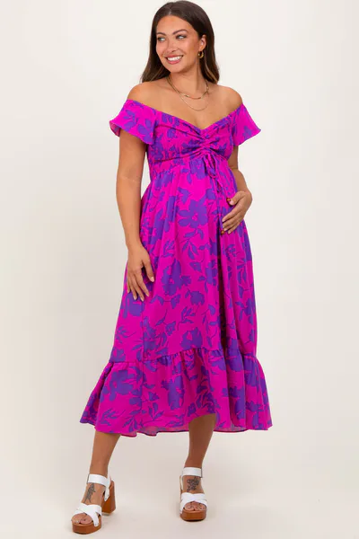 PinkBlush Magenta Multi Smocked Top Maternity Maxi Dress