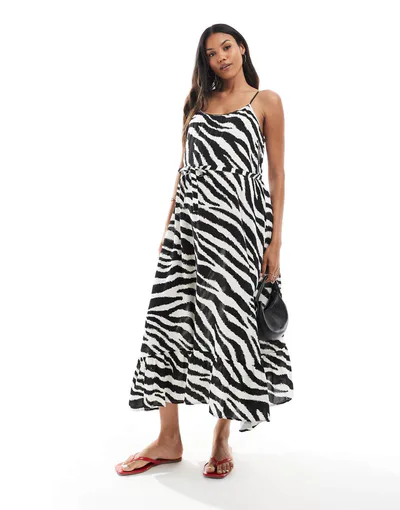 ASOS Vero Moda Maternity easy shirred cami ankle dress in zebra print