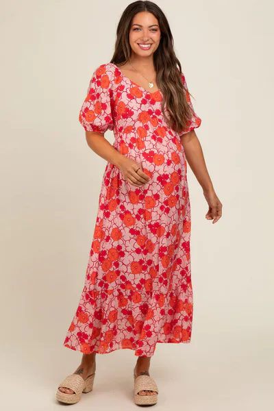 PinkBlush Pink Floral Maternity Midi Dress