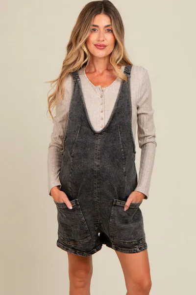 PinkBlush Charcoal Denim Scoop Neck Maternity Short Overall