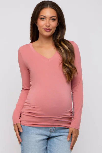 PinkBlush Pink Fitted Long Sleeve Maternity Top