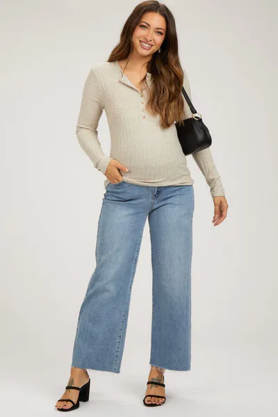 PinkBlush Light Blue Wide Leg Raw Hem Maternity Jeans