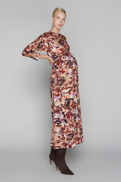 Apparalel Winslet Maternity Dress in Mauve Abstract