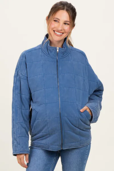 PinkBlush Denim Oversized Quilted Maternity Jacket