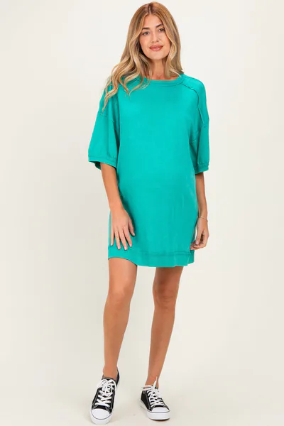 PinkBlush Seafoam Mineral Wash French Terry Knit Maternity T-Shirt Dress