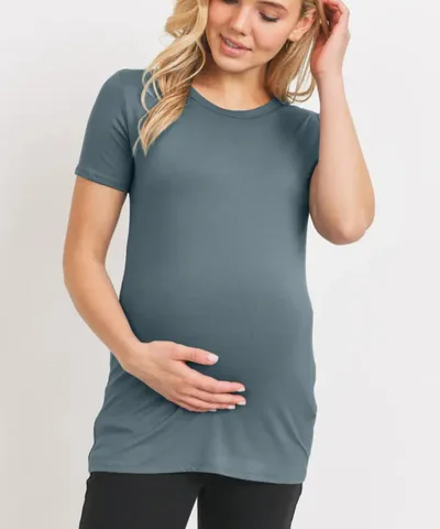 Bump City The Noa Round Neck Short Sleeve Maternity Top (Sea Green)