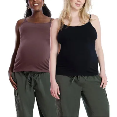 Target Women's Clip Down Nursing Tank Top Cami - French Roast & Black 2 Pack - Size: Medium - Motherhood Maternity