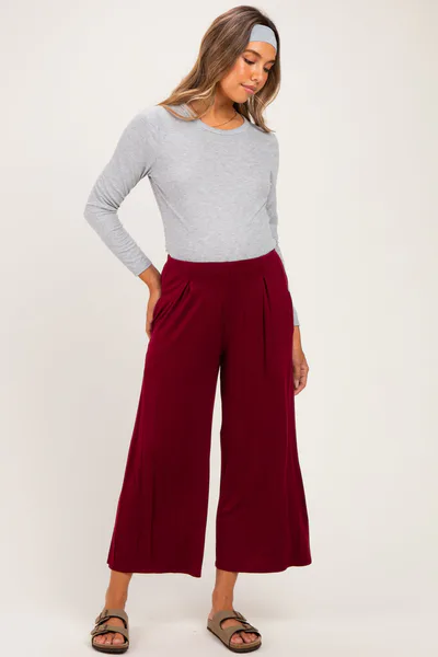 PinkBlush Dark Burgundy Wide Leg Ankle Maternity Lounge Pants