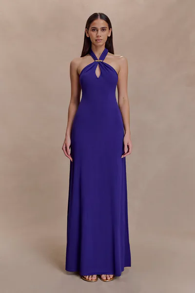 MESHKI Ozias Halter Semi Sheer Knit Maxi Dress - Deep Purple
