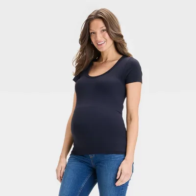 Target Short Sleeve Ribbed Seamless Maternity T-Shirt - Isabel Maternity by Ingrid & Isabel™ Black XS: Lightweight Crew Neck Pullover