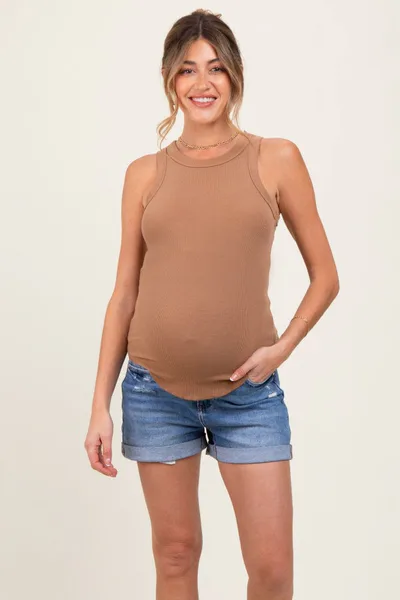 PinkBlush Navy Distressed Rolled Cuff Maternity Jean Shorts