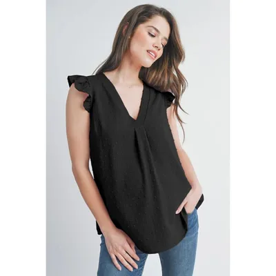 Target Hello Miz Women's Swiss Dot V Neck Flutter Cap Sleeve Maternity Top - Black - Small