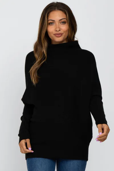 PinkBlush Black Funnel Neck Dolman Sleeve Maternity Sweater