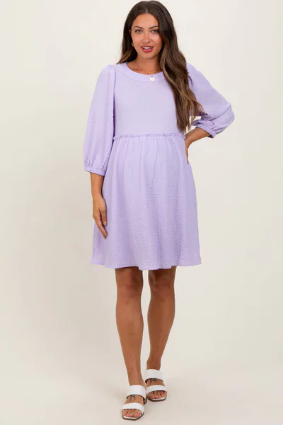 PinkBlush Lavender Knit Ruffle Trim Maternity Dress