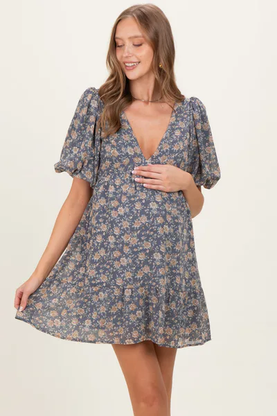 PinkBlush Jade Floral V-Neck Maternity Mini Dress