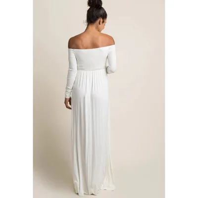 Target PinkBlush PinkBlush Ivory Solid Off Shoulder Maternity Maxi Dress Ivory Small