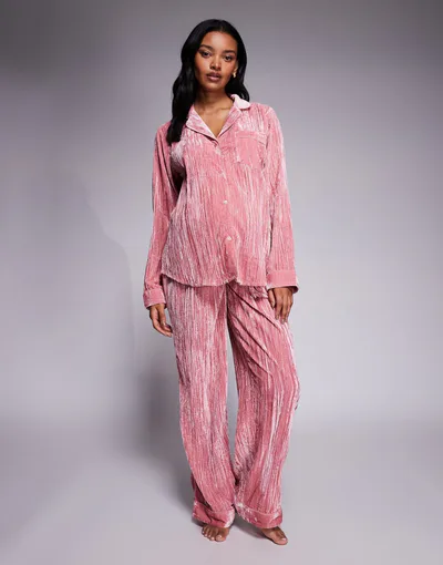 ASOS velvet texture pajama set in pink