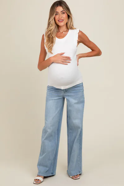 PinkBlush Light Blue Wide Leg Maternity Jeans