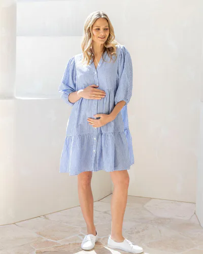 Angel Maternity Freya Maternity Tiered Bloom Sleeve Shirt Dress