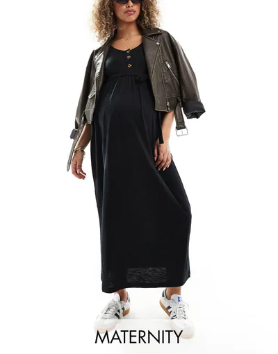 ASOS Mamalicious Maternity 2 function nursing button up maxi sundress in black