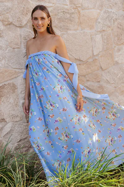 Petal & Pup Codie Off Shoulder Maxi Dress - Cornflower Blue Floral