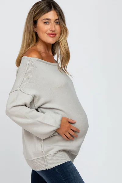 PinkBlush Grey Boat Neck Bubble Sleeve Maternity Sweater