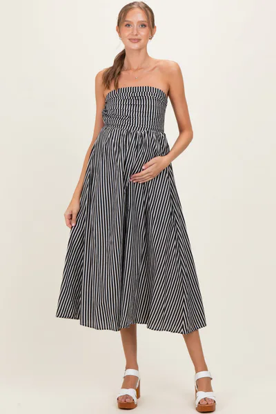 PinkBlush Black Striped Strapless Maternity Maxi Dress