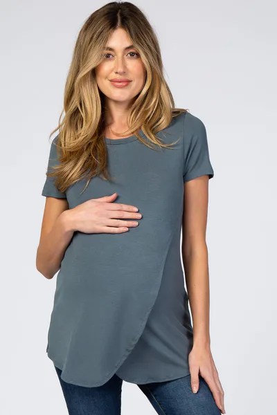 PinkBlush Dark Teal Layered Wrap Front Maternity Nursing Top