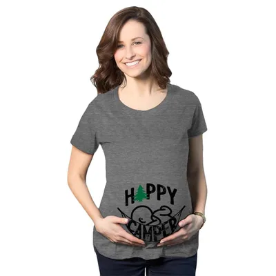 Target Maternity Happy Camper T Shirt Cute Pregnancy Cool Outdoors Baby Bump Tee - Crazy Dog Maternity T Shirt For Campers Dark Grey L