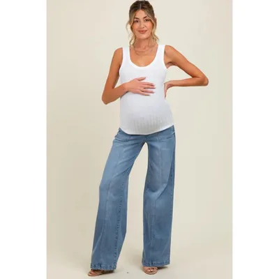 Target Pinkblush Blue Front Seam Super Wide Leg Maternity Jeans 27