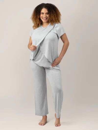 Kindred Bravely Tulip Hem Short Sleeve Maternity & Nursing Pajama Set | Grey Heather