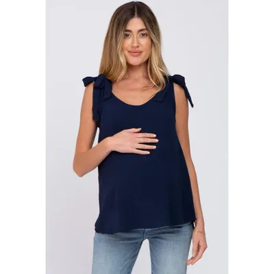 Target PinkBlush Navy Blue Shoulder Bow Maternity Tank Top Navy Large