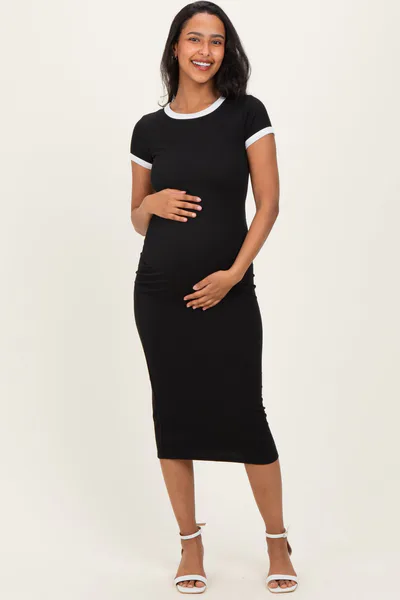 PinkBlush Black Colorblock Trim Maternity Midi Dress