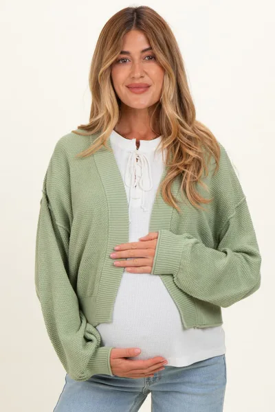 PinkBlush Pistachio Waffle Knit Balloon Sleeve Maternity Cardigan