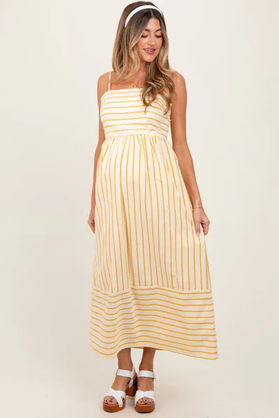 PinkBlush Yellow Striped Sleeveless Maternity Maxi Dress