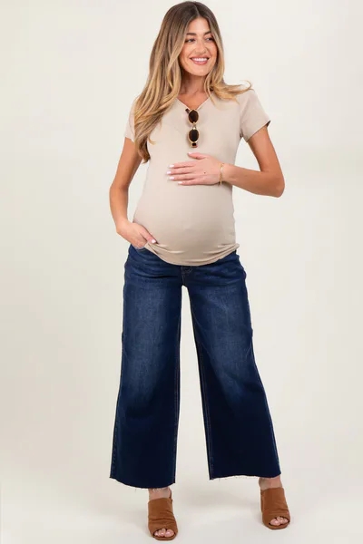 PinkBlush Navy Blue Raw Hem Wide Leg Maternity Jeans