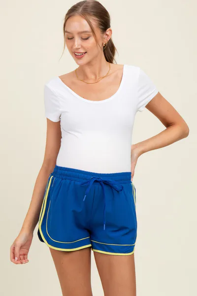 PinkBlush Royal Blue Lined Active Drawstring Maternity Shorts