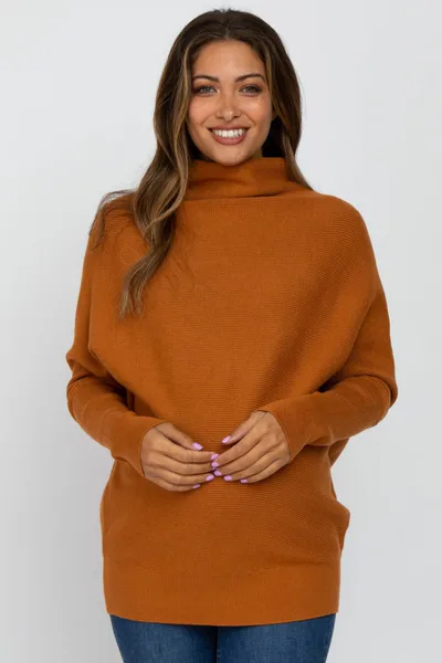 PinkBlush Camel Funnel Neck Dolman Sleeve Maternity Sweater