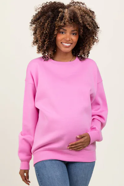 PinkBlush Pink Basic Fleece Crewneck Maternity Sweatshirt