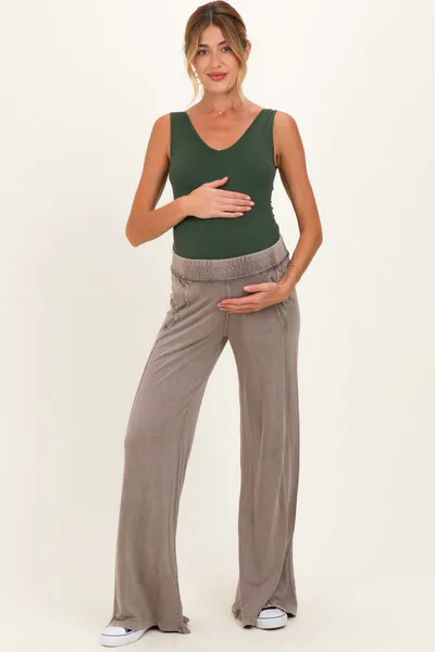 PinkBlush Coffee Mineral Wash Wide Leg Maternity Pants