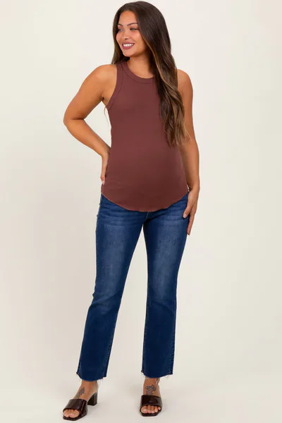 PinkBlush Navy Blue Cut Hem Kick Flare Maternity Jeans