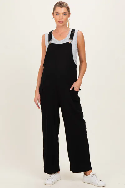 PinkBlush Black Straight Leg Maternity Adjustable Overalls
