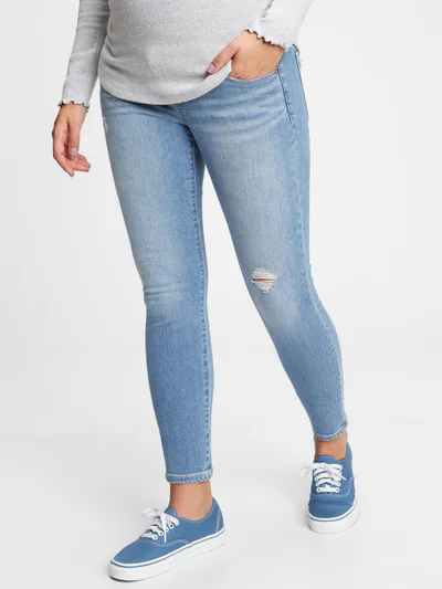 Gap Maternity True Waistband Full Panel Destructed Skinny Ankle Jeans