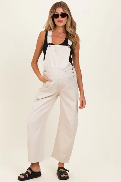 PinkBlush Ecru Barrel Leg Maternity Overalls