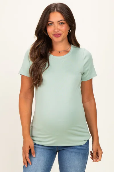 PinkBlush Mint Basic Crew Neck Maternity Tee