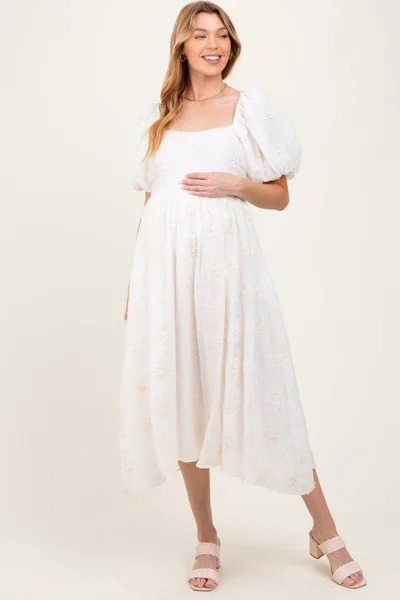 PinkBlush White Textured Maternity Midi Dress